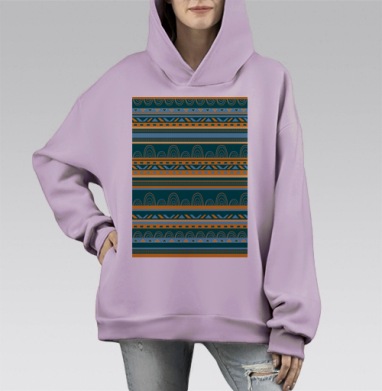 Этнические узоры в бирюзовом и горчичном оттенках без ограничения, Hoodie Mono Fiolet, оверсайз, утепленная