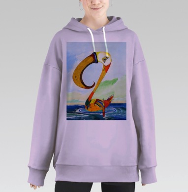 Фантастическая птица в акварельном стиле, Hoodie Long Oversize Fiolet