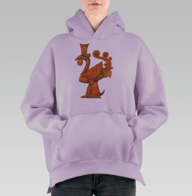 Фантастическое существо смешение человек и рыба оранжевый цвет, Hoodie Oversize Fiolet, утепленная
