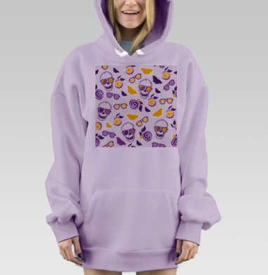 Фиолетовые черепа жёлтые бабочки очки, Hoodie Mjhigh Dig Mel, Fiolet, утепленная