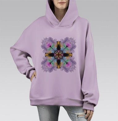 Flower mandala / Цветочная мандала, Hoodie Mono Fiolet, оверсайз, утепленная