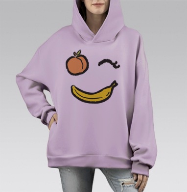 Фруктовый смайл, Hoodie Mono Fiolet, оверсайз, утепленная