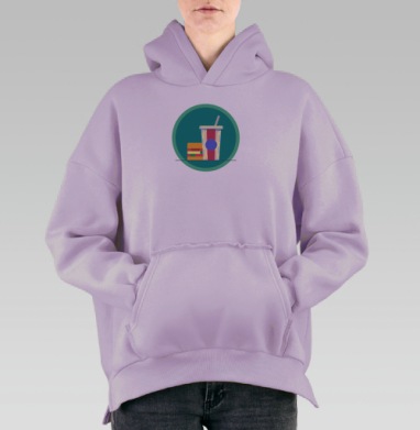 Гамбургер с напитком в красно белой упаковке, Hoodie Oversize Fiolet, утепленная