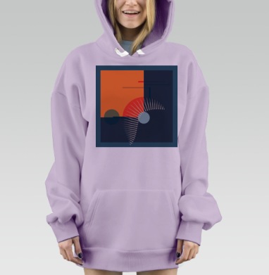 Гармония геометрических форм с оранжевым темно синим красным, Hoodie Mjhigh Dig Mel, Fiolet, утепленная