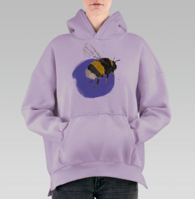 Жёлтая пчела в полёте на лавандовом фоне пчела в полёте, Hoodie Oversize Fiolet, утепленная