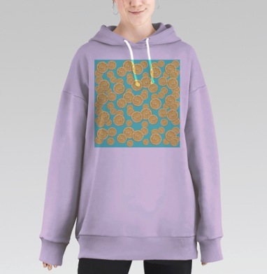 Желтые лимонные дольки на мятном фоне свежесть бодрость легко, Hoodie Long Oversize Fiolet