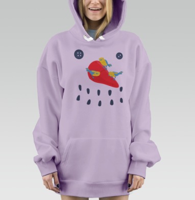 Желтые птицы на красном языке веселое лицо кнопки, Hoodie Mjhigh Dig Mel, Fiolet, утепленная