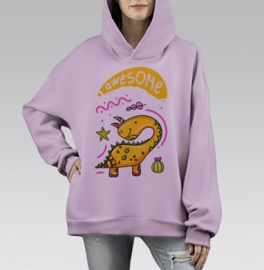 Желтый динозавр, Hoodie Mono Fiolet, оверсайз, утепленная