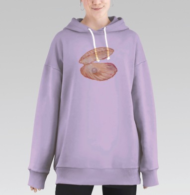 Жемчуг в раскрытой ракушке для морского отдыха, Hoodie Long Oversize Fiolet
