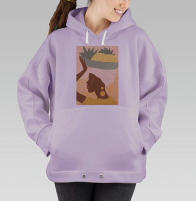 Женщина с ананасами на голове в профиль светлых тонов, Hoodie Oversize Fiolet