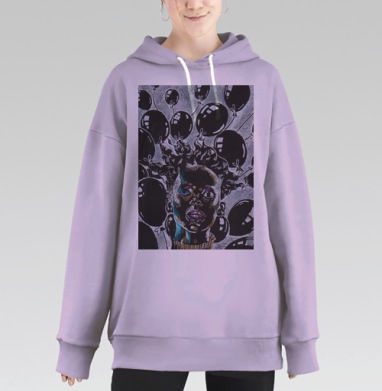 Женщина с черными шарами стремится ввысь, Hoodie Long Oversize Fiolet