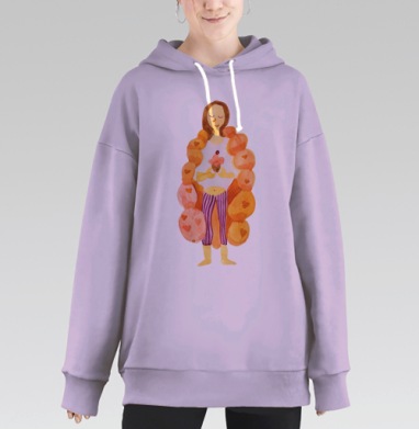 Женщина с цветком в шарфе в трёхцветном фоне, Hoodie Long Oversize Fiolet
