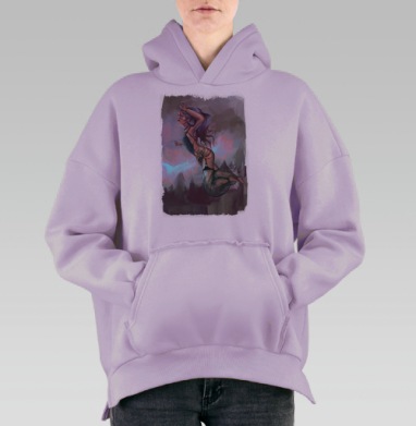 Женщина в полёте в холодно-тёплой гамме с золотыми акцентами, Hoodie Oversize Fiolet, утепленная