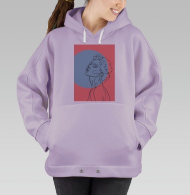 Женский образ взгляд вверх тонкая линия, Hoodie Oversize Fiolet