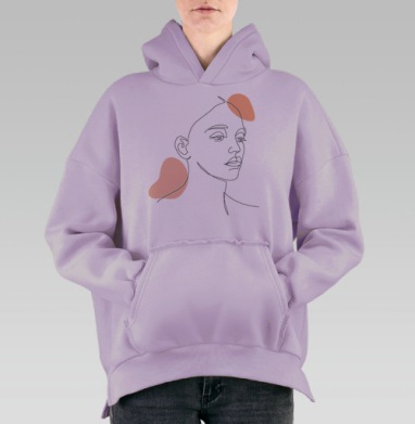 Женское лицо минимализм современная графика легкость, Hoodie Oversize Fiolet, утепленная