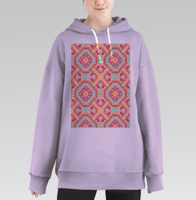 Геометрический этнический паттерн, Hoodie Long Oversize Fiolet