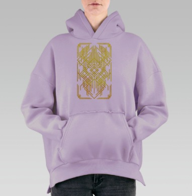 Геометрический золотой узор на черном фоне ардеко стиль, Hoodie Oversize Fiolet, утепленная