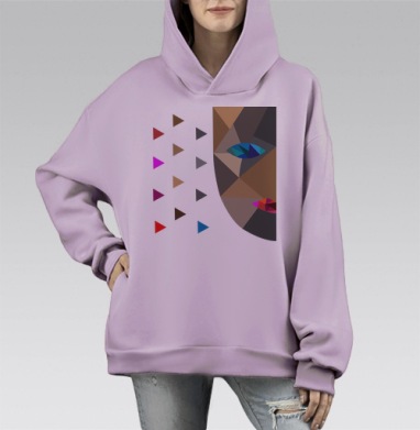 Геометрическое лицо, Hoodie Mono Fiolet, оверсайз, утепленная
