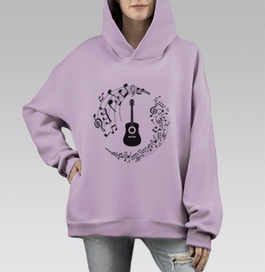 Гитара и ноты, Hoodie Mono Fiolet, оверсайз, утепленная