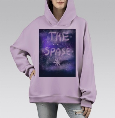 Глубокий космос с мерцающими звёздами в темных оттенках, Hoodie Mono Fiolet, оверсайз, утепленная