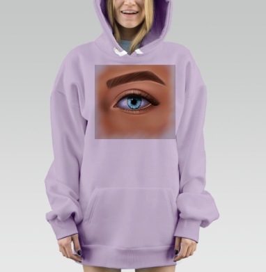 Голубой женский глаз с бровью и ресницами, Hoodie Mjhigh Dig Mel, Fiolet, утепленная