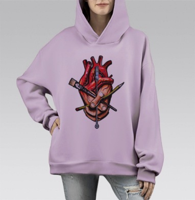 Искусство, Hoodie Mono Fiolet, оверсайз, утепленная