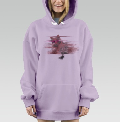Испуганный Кот с Розовыми Глазами и Волнистым Словом, Hoodie Mjhigh Dig Mel, Fiolet, утепленная