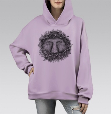 Из листвы смотрящий, Hoodie Mono Fiolet, оверсайз, утепленная