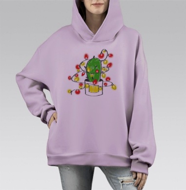 Кактус новогодний, Hoodie Mono Fiolet, оверсайз, утепленная