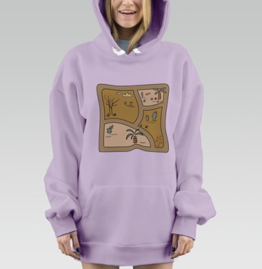 Карта пустынной природы с пальмой и кактусами карта местности, Hoodie Mjhigh Dig Mel, Fiolet, утепленная
