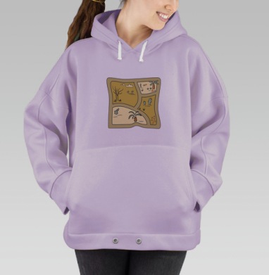 Карта пустынной природы с пальмой и кактусами карта местности, Hoodie Oversize Fiolet