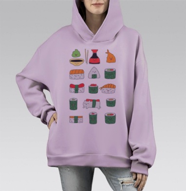 Кавайсуши, Hoodie Mono Fiolet, оверсайз, утепленная