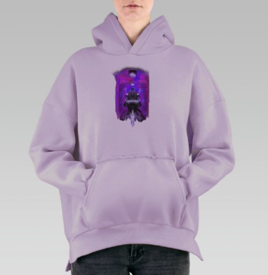Киберпанк персонаж в технологическом футуристическом окружении, Hoodie Oversize Fiolet, утепленная