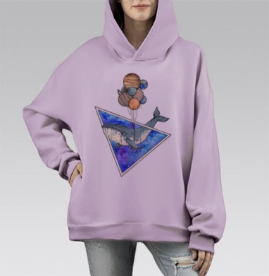 Кит и планеты, Hoodie Mono Fiolet, оверсайз, утепленная