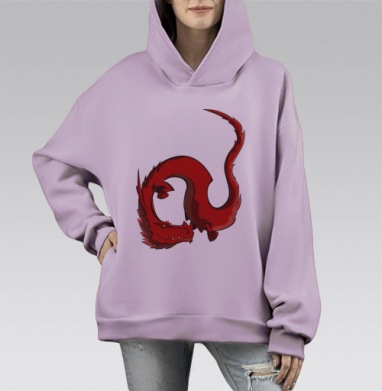 Китайский дракон, Hoodie Mono Fiolet, оверсайз, утепленная