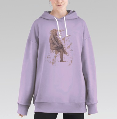 Классический академический рисунок человека в раздумье сидит, Hoodie Long Oversize Fiolet