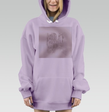 Классический карандашный эскиз старой улицы, Hoodie Mjhigh Dig Mel, Fiolet, утепленная