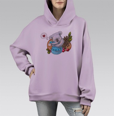 Коала шапку обнимала, Hoodie Mono Fiolet, оверсайз, утепленная