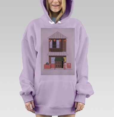 Кофейня с традиционной азиатской кошкой у входа кофейня с традиционной, Hoodie Mjhigh Dig Mel, Fiolet, утепленная