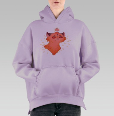 Королевский мистический кот с тремя глазами и короной, Hoodie Oversize Fiolet, утепленная