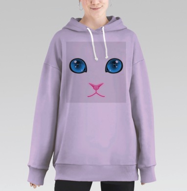 Кошачьи Голубые Глаза Розовый Нос, Hoodie Long Oversize Fiolet