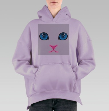 Кошачьи Голубые Глаза Розовый Нос, Hoodie Oversize Fiolet, утепленная