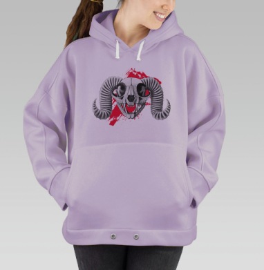 Кошачий череп с рогами в красном фоне мистический образ, Hoodie Oversize Fiolet