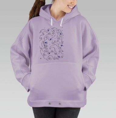Кот в плавных синих завитках кот в плавных синих завитках, Hoodie Oversize Fiolet