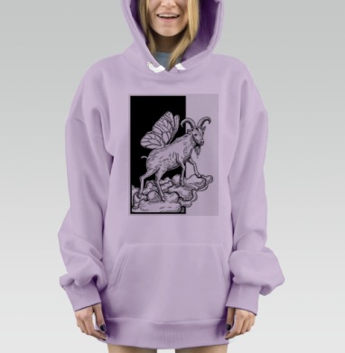 Козел летит на крыльях бабочки в облаках парит, Hoodie Mjhigh Dig Mel, Fiolet, утепленная