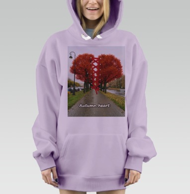 Красное осеннее сердце связанное шнуровкой осеннее сердце, Hoodie Mjhigh Dig Mel, Fiolet, утепленная