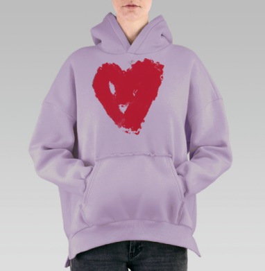 Красное сердце любовные чувства на белом фоне, Hoodie Oversize Fiolet, утепленная