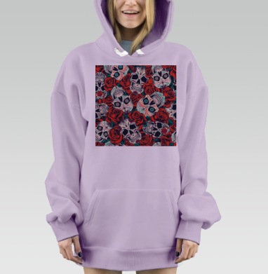 Красные розы с черепами на зелёном фоне черепами на зелёном фоне, Hoodie Mjhigh Dig Mel, Fiolet, утепленная
