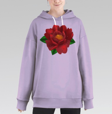 Красный цветок пион, Hoodie Long Oversize Fiolet