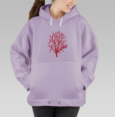 Красный коралл морской природы на сером фоне, Hoodie Oversize Fiolet